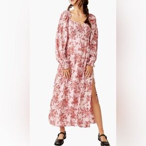 Free People Pink Floral Smocked Long Sleeve Jaymes Midi Maxi Dress SP